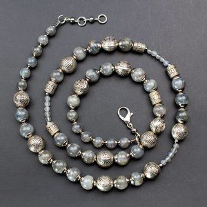 Chunky labradorite necklace, bold gray gemstone bead necklace unisex